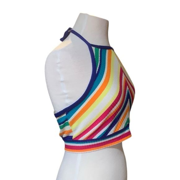 Rainbow striped halter neck crop top size xl - Picture 4 of 7